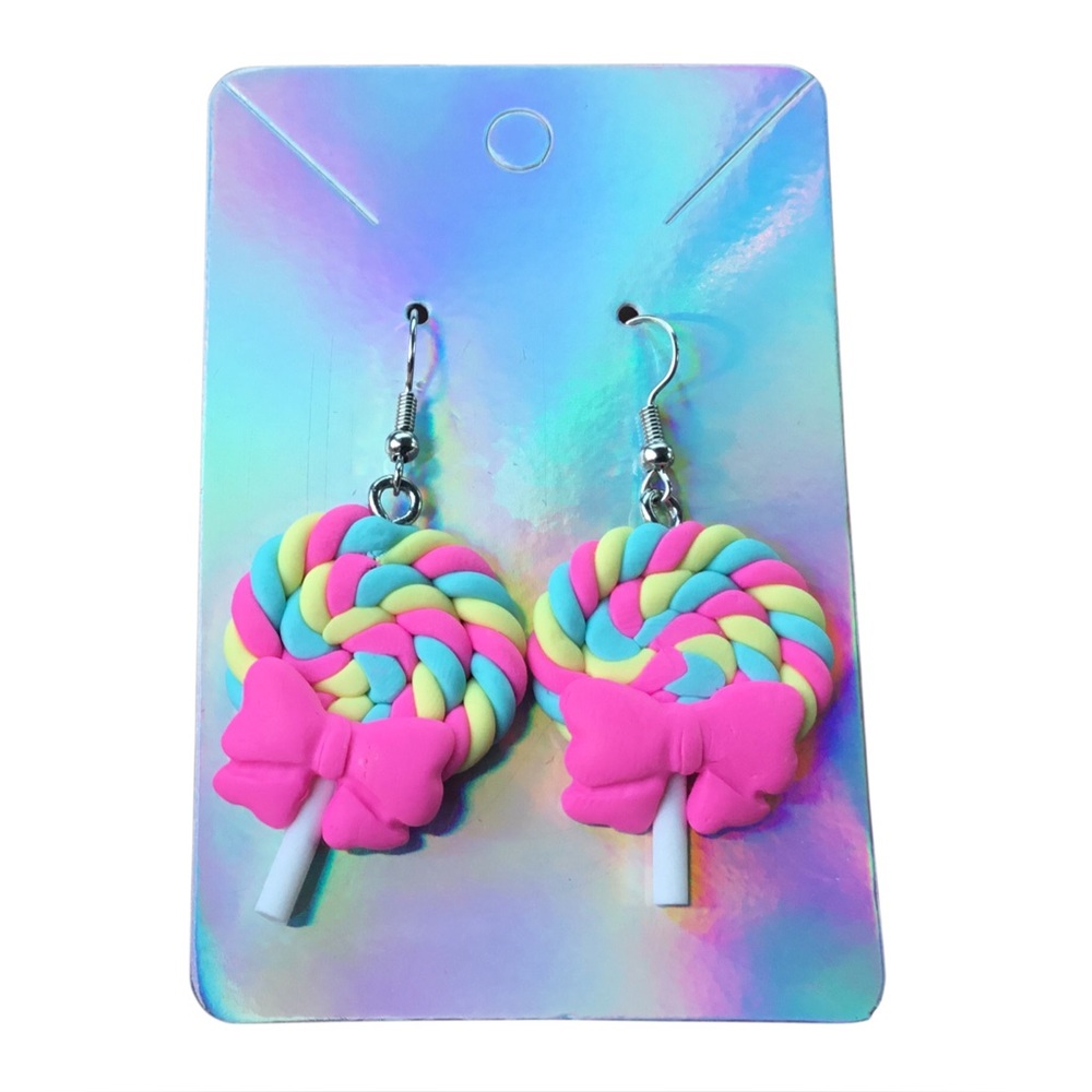 Lollipop Swirl Bow Dangle Earrings